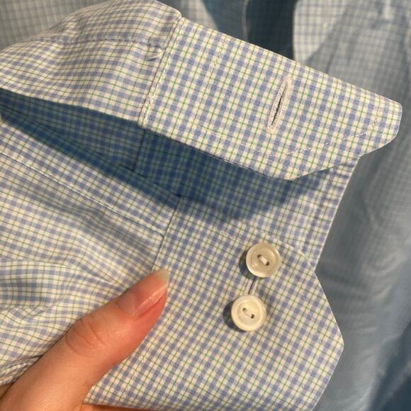 ETON Men's Cotton Plaid Contemporary Fit Dress Shirt Size 44/17.5 Light Blue - Picture 5 of 7
